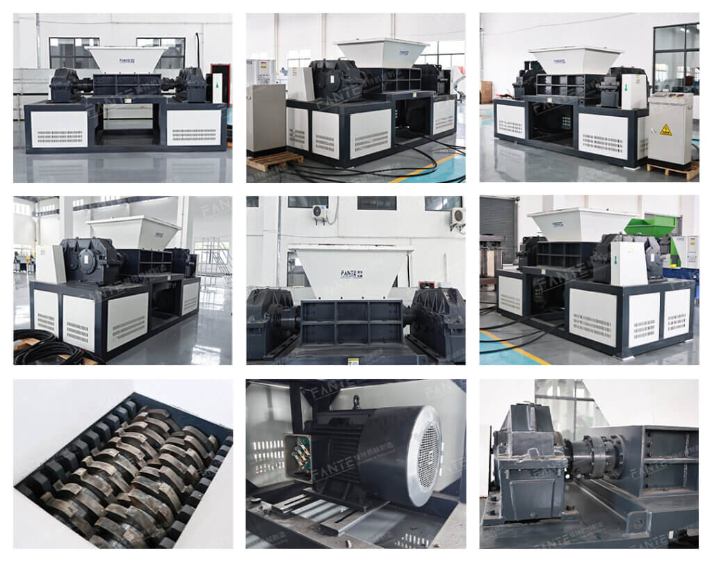 Real photo of shredder for plastic, metal, tire, and wood recycling