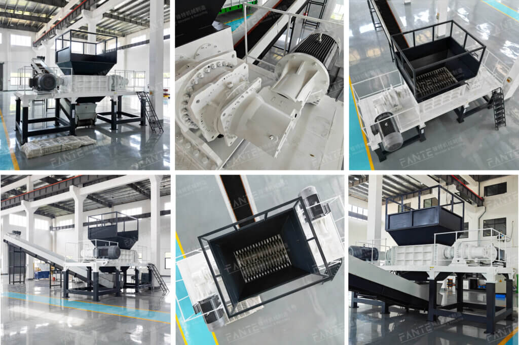 Real photo of heavy duty shredder for plastic, metal, tire, and wood recycling