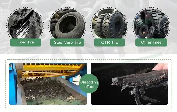 Tire shredder processing waste tires for efficient rubber recycling